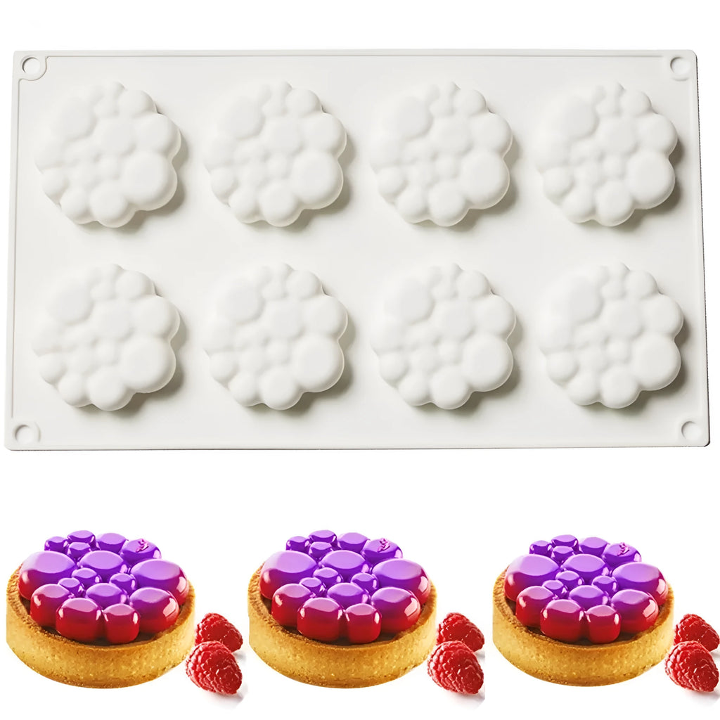 Round silicone cake mould with 8 bubble tower pattern for baking and dessert making