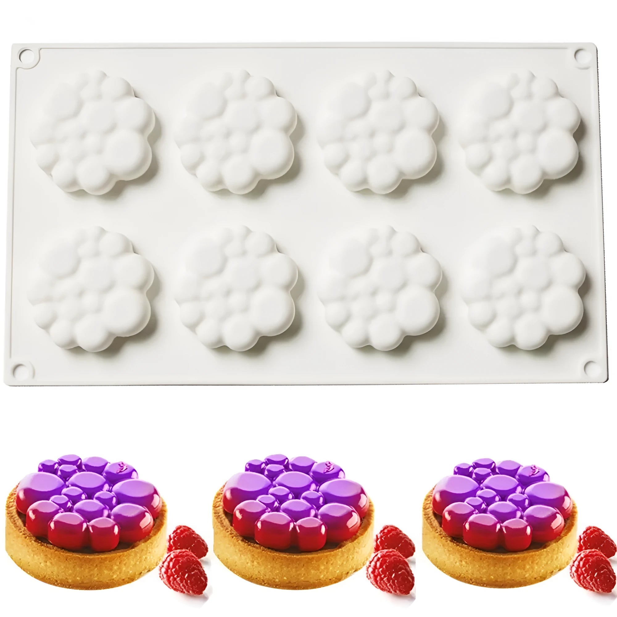 Round silicone cake mould with 8 bubble tower pattern for baking and dessert making