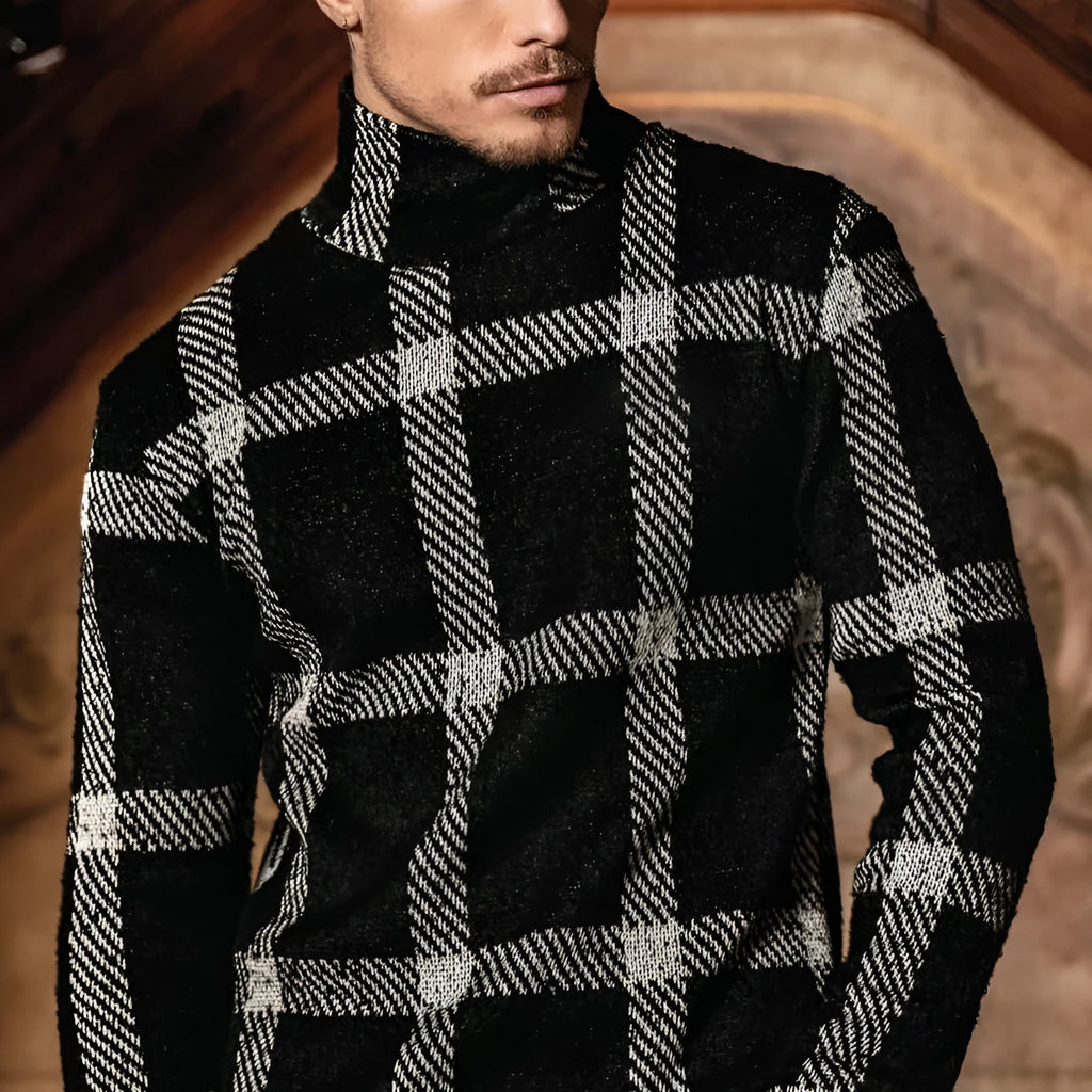 Men's slim striped casual cardigan jacket black high collar long sleeve