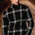 Men's slim striped casual cardigan jacket black high collar long sleeve
