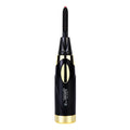 Mini USB rechargeable eyelash curler in black, 128mm long, with charging port visible