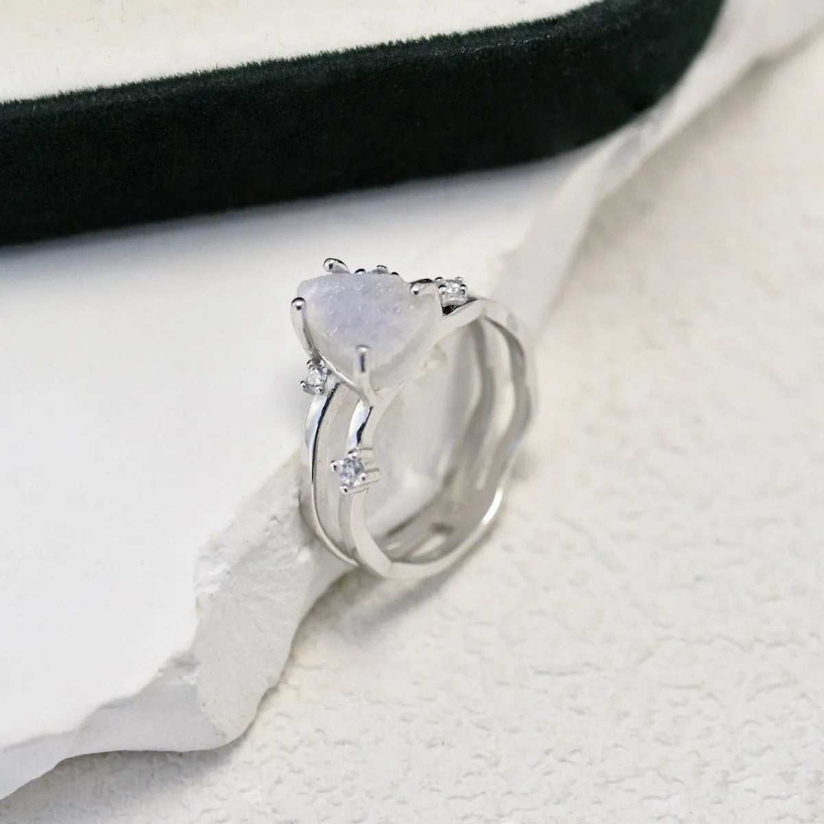 S925 silver geometric triangle moonstone ring in rose gold, white gold, or yellow gold colour finish
