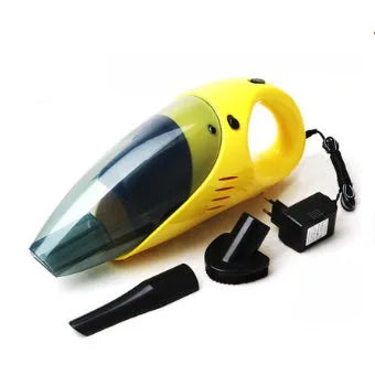 Yellow cordless car vacuum cleaner with detachable dust box and duck nozzle on a car seat