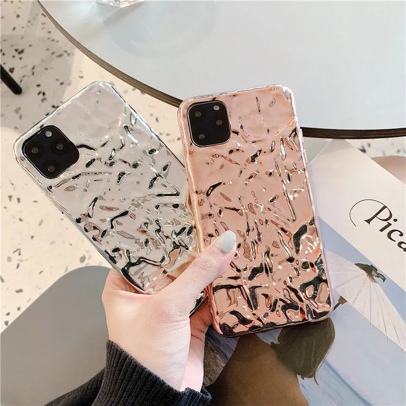 Folded rose gold electroplated TPU back cover case for an iPhone 15 Pro