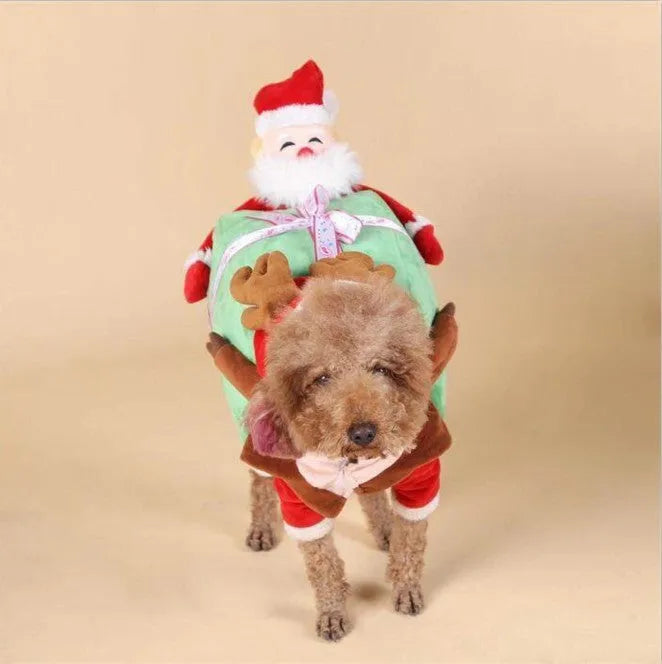 Polyester Halloween dog costume Santa Claus with red ribbon for dogs back length 25-50cm