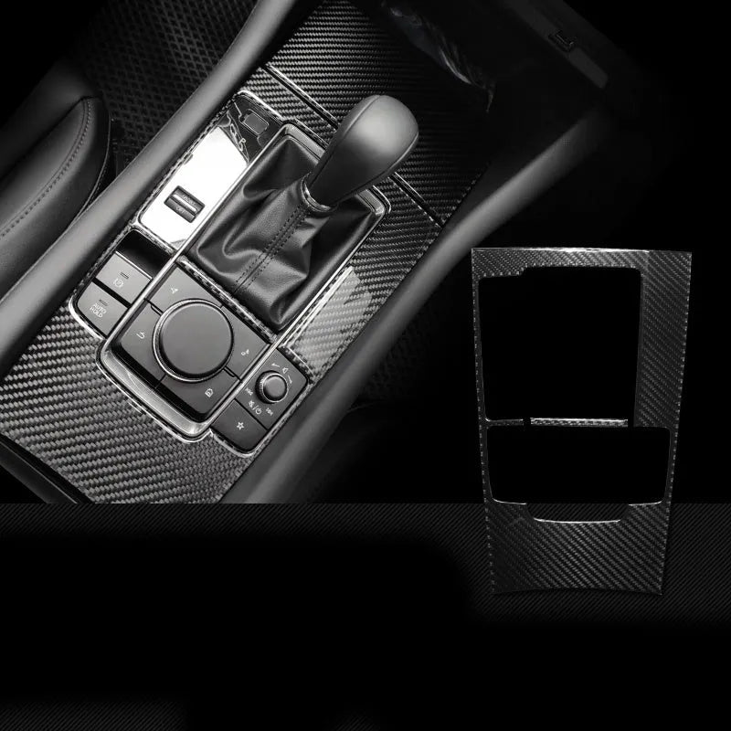 Real carbon fiber gear patch for car interior gear console in black weave finish