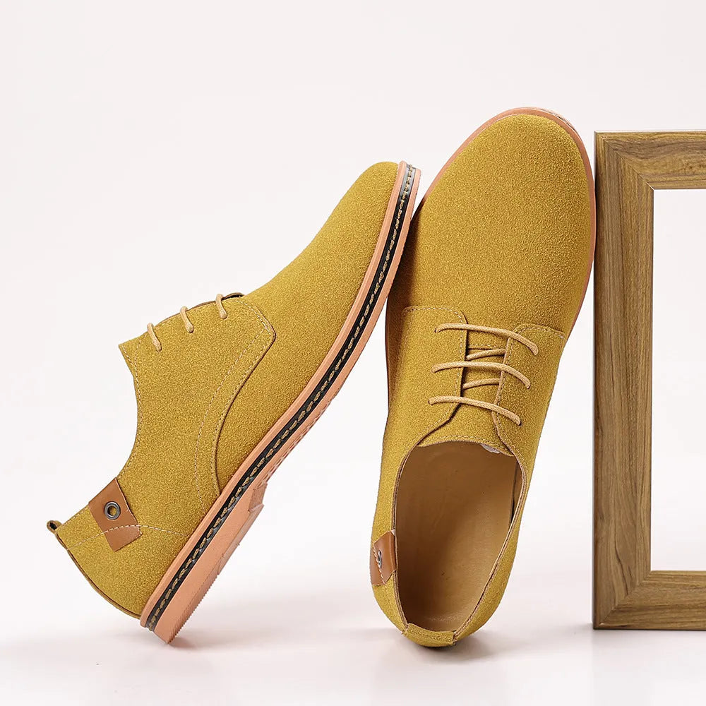 Men's casual suede-style shoes with matte upper, round toe, solid colour, sizes 38-48