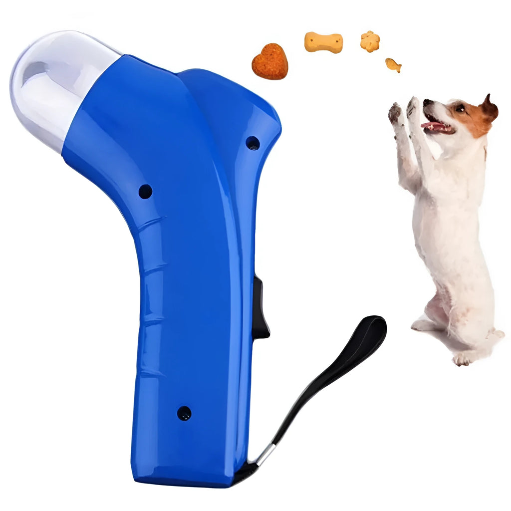 Dog snack feeder training tool in blue; lightweight PP plastic with size 185x110x45mm