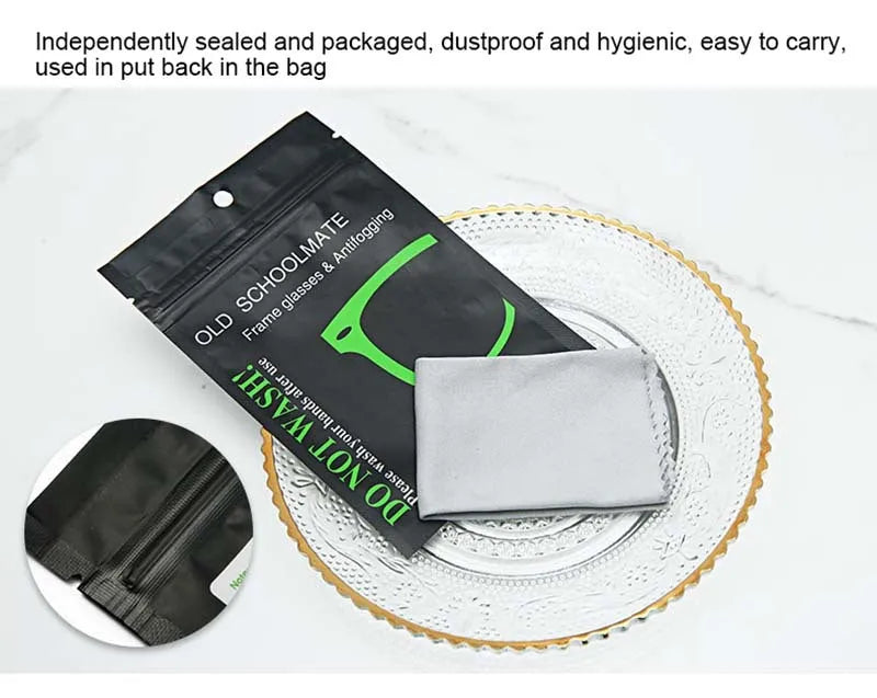 Black anti-fog glasses cloth 15x15cm for lens cleaning, pack of 5, dry wipe
