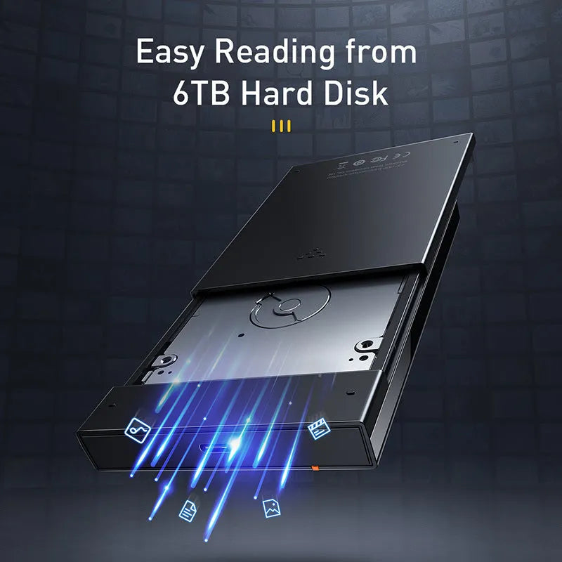 Universal 2.5-inch SATA hard disk enclosure in aluminium alloy shell with smart hibernation support and included cable