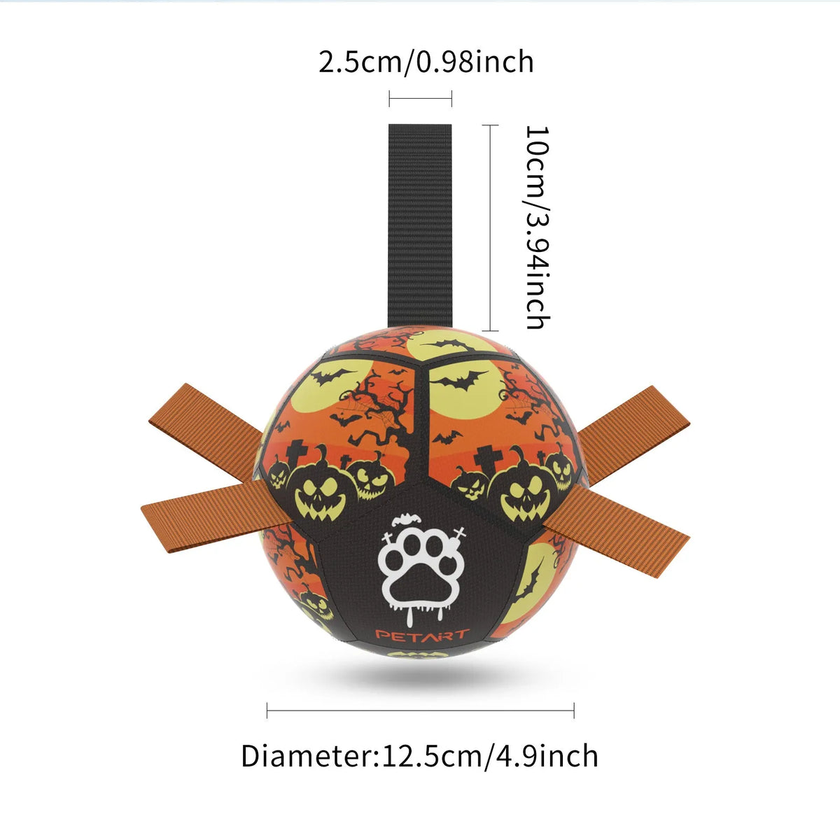 Interactive dog football toy with nylon tabs, 5-inch PU ball, pump and needle adapter for fetch and water play