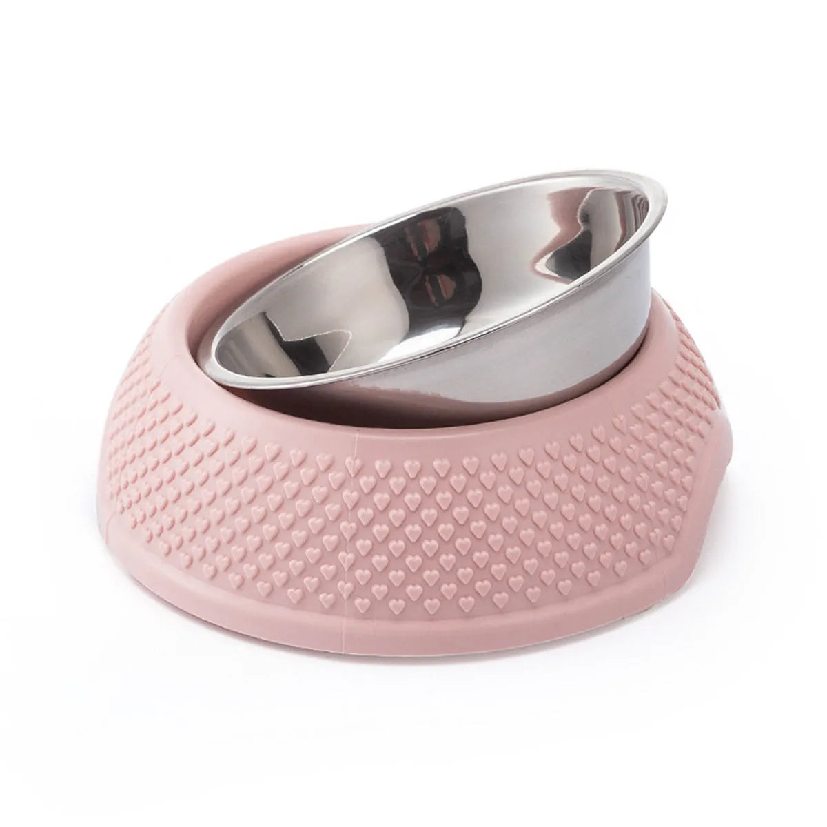 Stainless steel pet bowl with non-slip base in blue green pink colour options
