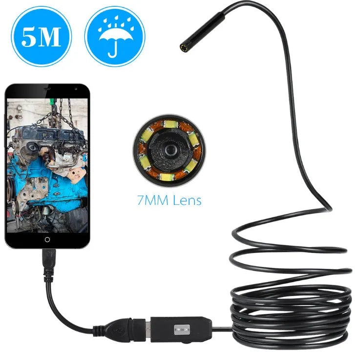 OWSOO USB endoscope with 5m cable, magnet attachment, and hook tool for Android phone inspections