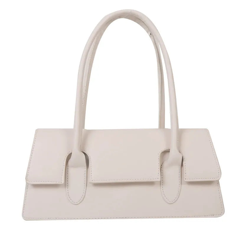 Women's horizontal square PU shoulder bag with stitching detail and single strap in black colour