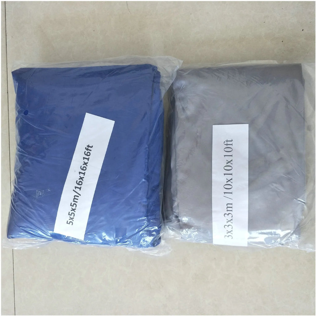Curved square blue polyester shade sail measuring 3 by 4 metres for outdoor UV protection.