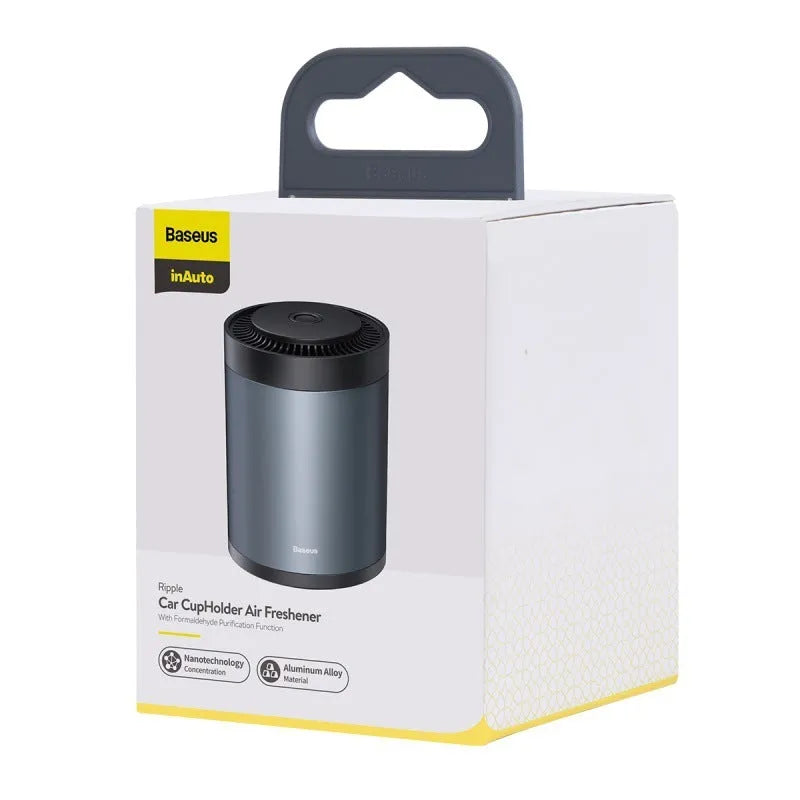Car mounted cup seat aromatherapy solid balm with aluminium alloy cylinder and Gulong ointment in black or silver.