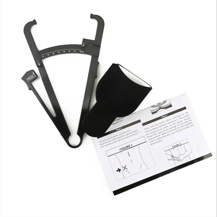 Black digital body fat skinfold caliper made of ABS plastic with a display and measurement arms.