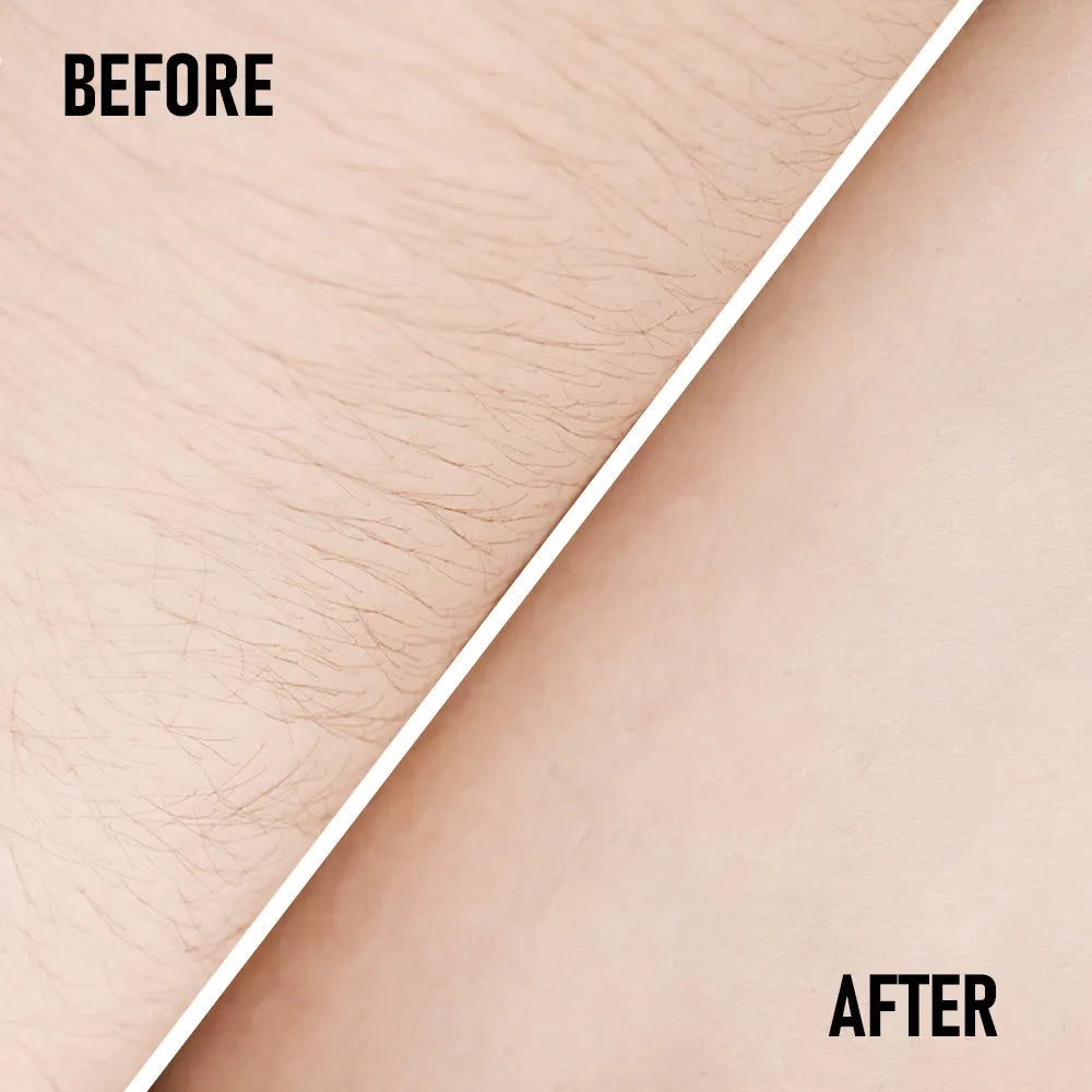 PHOFAY pain-free hair removal cream tube and included plastic scraper tool on a clean background.
