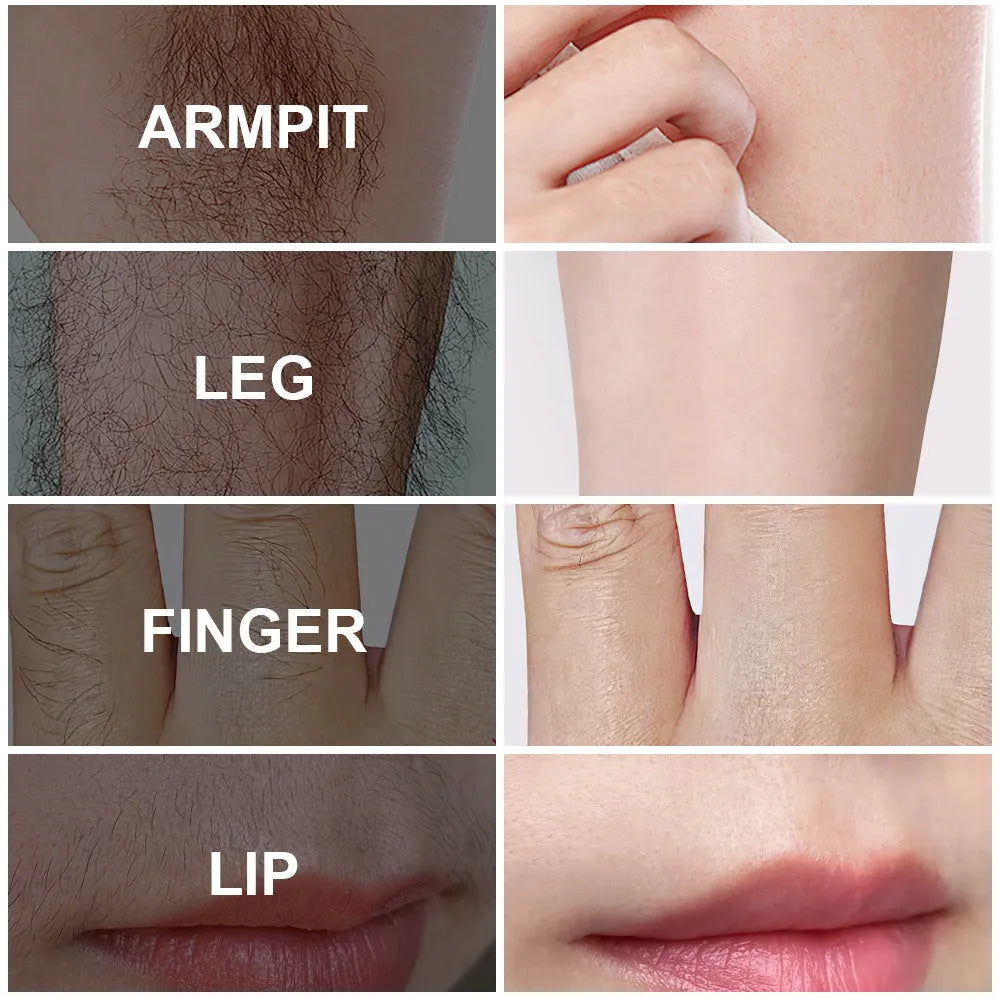PHOFAY pain-free hair removal cream tube and included plastic scraper tool on a clean background.