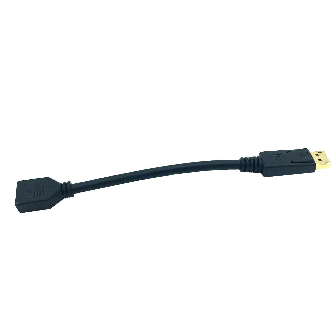 Black DP male to female extension cable 0.3 metres with standard connectors