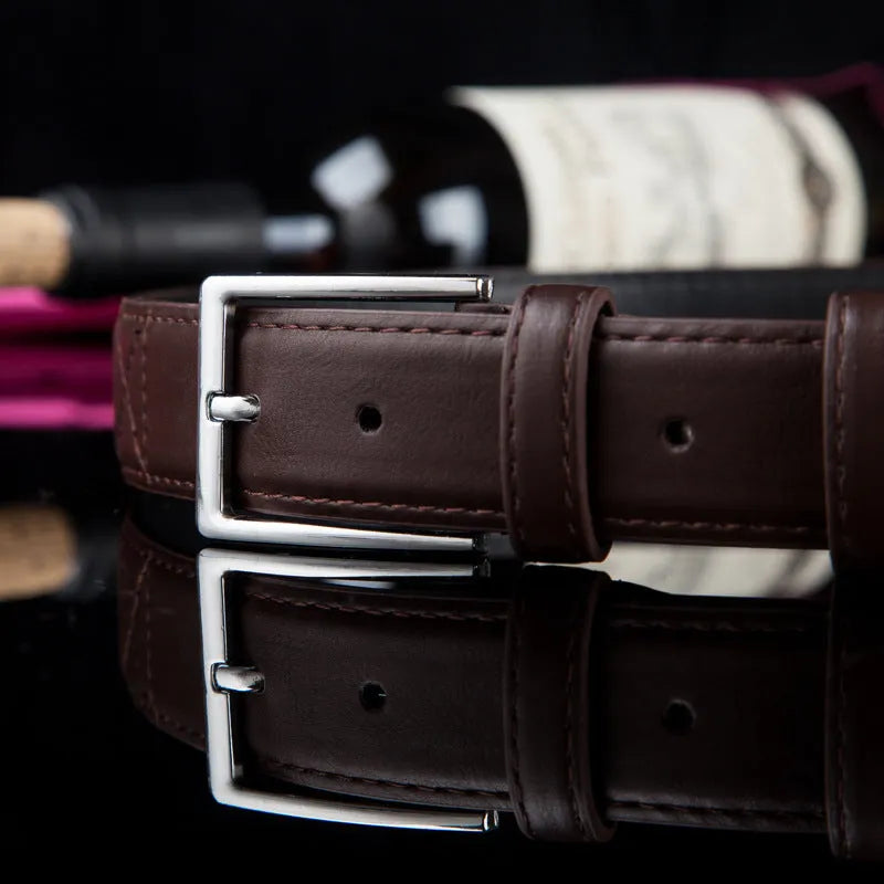 Casual pin buckle belt in imitation leather with square alloy buckle, 115cm, available in multiple colours