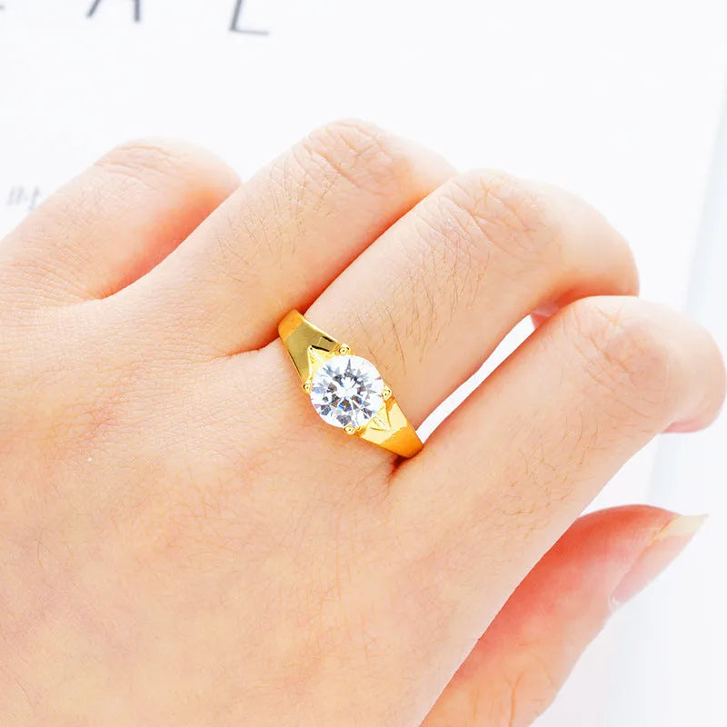 Women's adjustable Vietnam placer gold zircon ring in six electroplated colours on copper