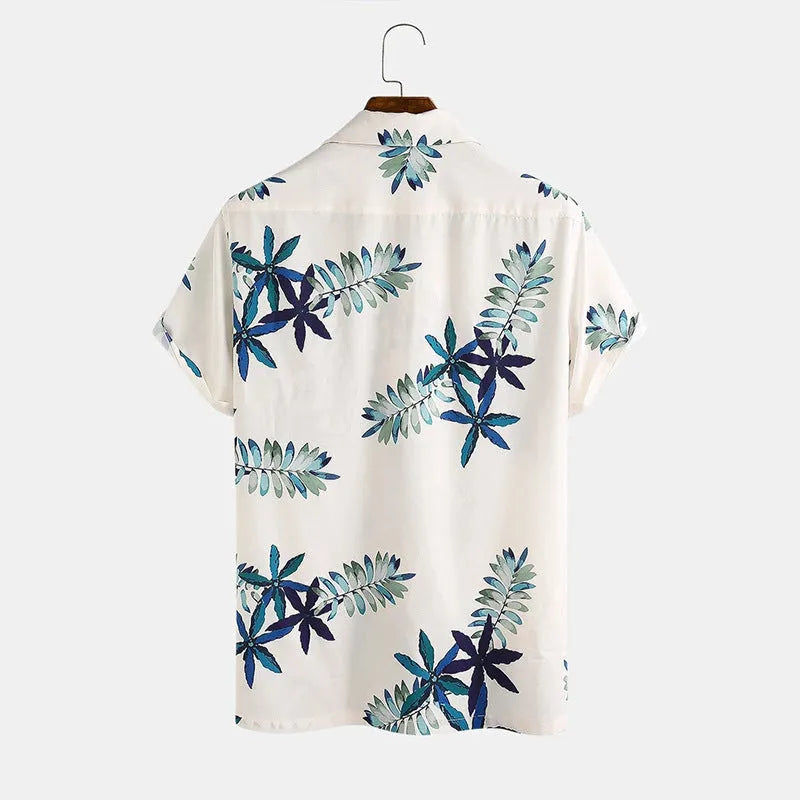 Casual printed shirt cardigan in white with lapel collar and short sleeves, loose fit