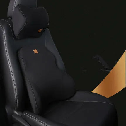 Car headrest and lumbar cushion set with black breathable mesh cover and space memory cotton core