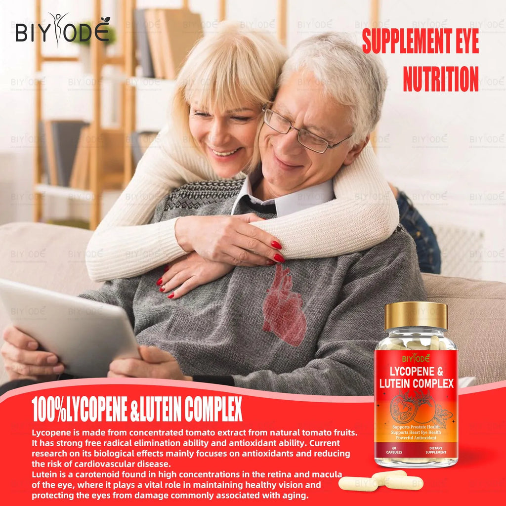 Bottle of 60 lycopene lutein 2 in 1 capsules for adult eye and cardiovascular support