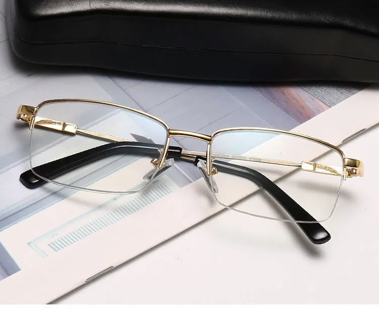 Men's dual-use clip-on presbyopia glasses with metal frame in black and gold