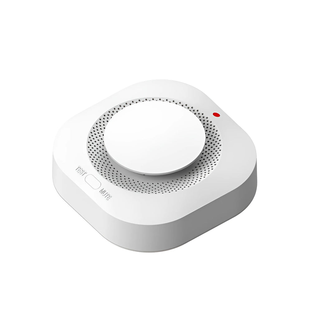 White wireless smoke detector fire alarm with 433MHz transmission and DC9V battery compartment