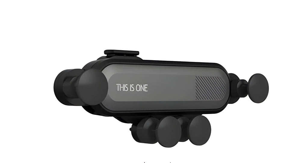 Universal car phone holder attached to vehicle air vent with smartphone securely mounted
