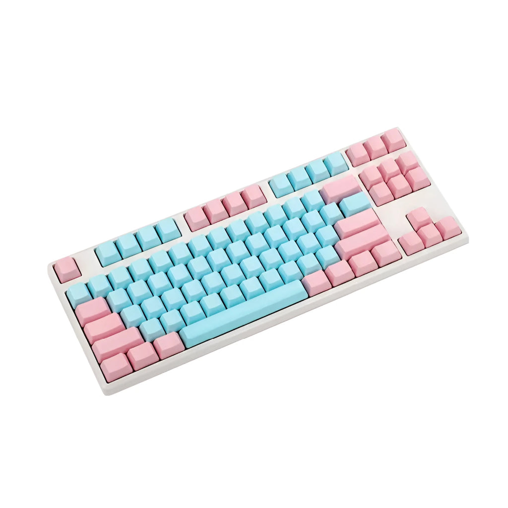 PBT mechanical keyboard keycaps set with side-printed legends in pink opaque colour