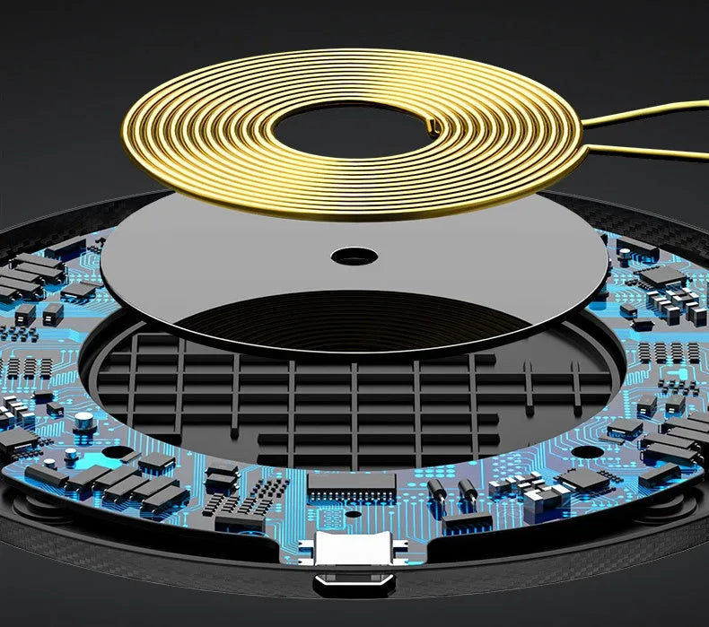 Glass circular wireless charging pad with indicator light for Qi-compatible devices