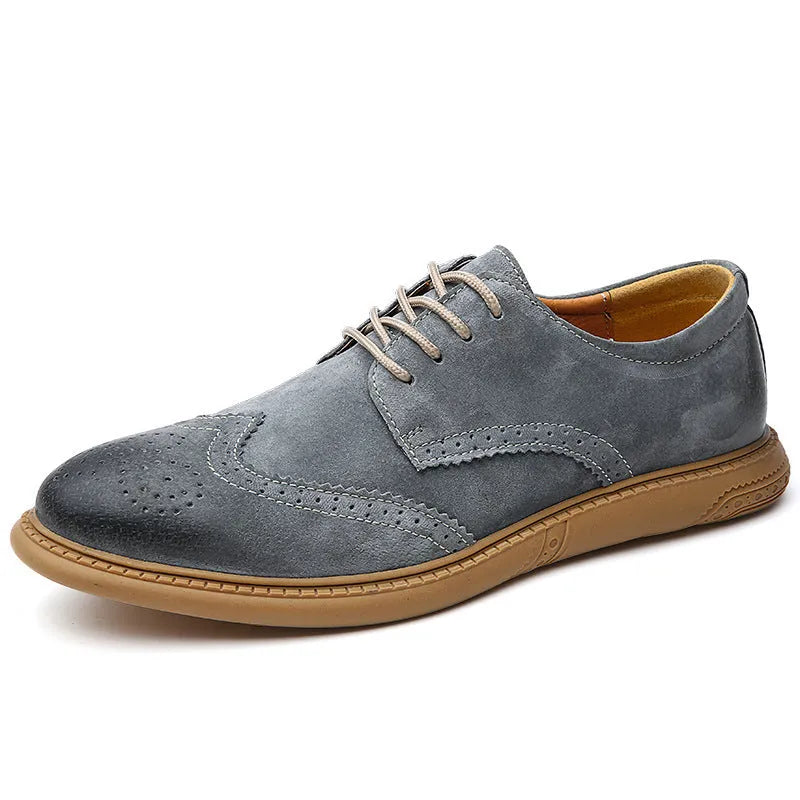 Men's black genuine cowhide leather business lace-up shoes with a rubber sole.