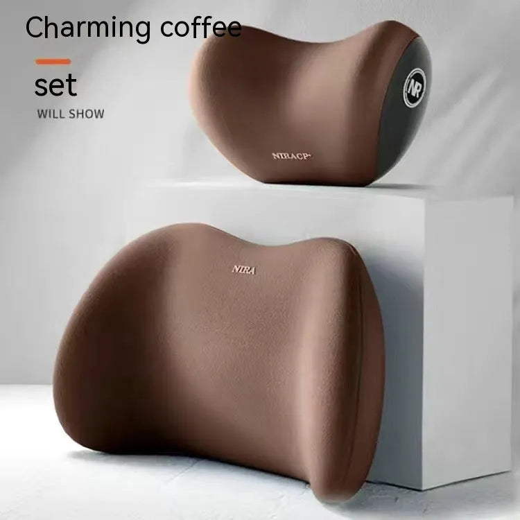 Car headrest and lumbar support pillow set with memory foam filling in five colour options