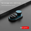 ABS silicone adhesive hook for car data cable storage in dark green, silver, or black.