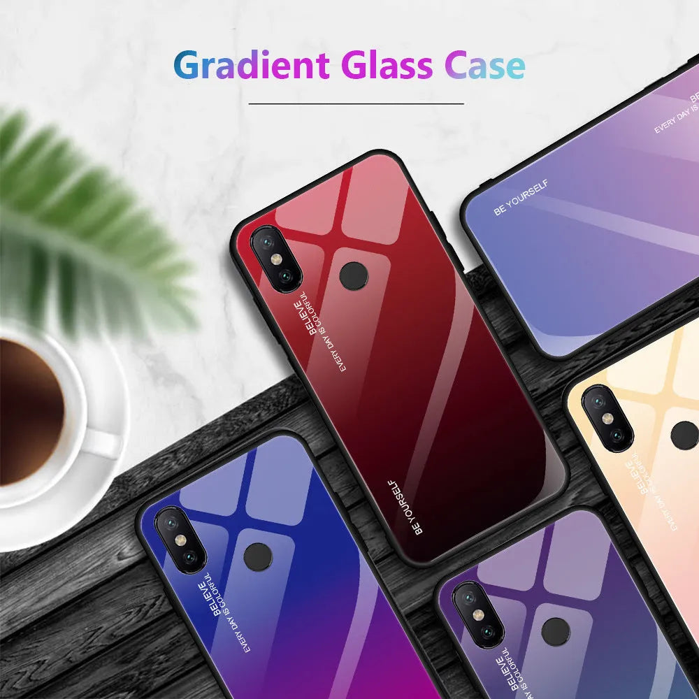 Slim gradient colour phone case with tempered glass back for Redmi smartphones