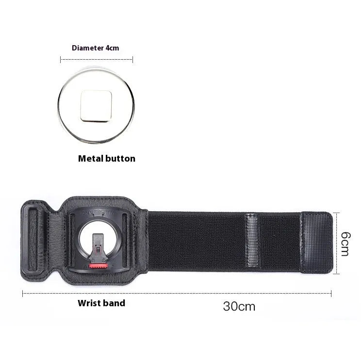 Sports mobile phone arm bag in black with phone inserted showing adjustable strap and waterproof construction