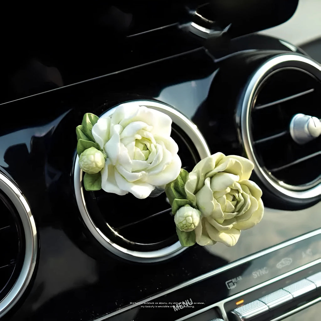 Gypsum car air freshener vent clip with jasmine fragrance in off-white or green