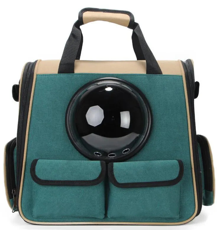 Pet bag backpack in green Oxford material for dogs and cats, 40x28x36cm, with breathable design