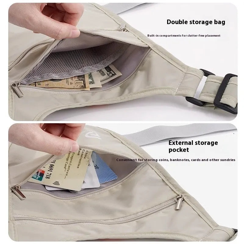 Anti-theft nylon document waist bag in solid colour for personal travel abroad