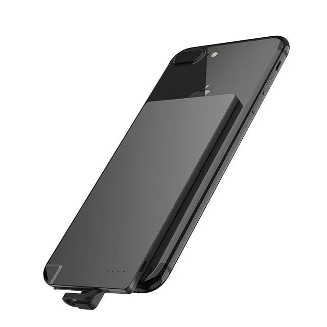 Silver slim graphene battery power bank showing side profile and dimensions.