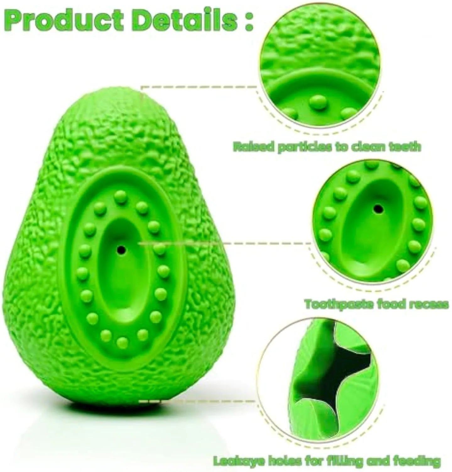 Green avocado-shaped natural rubber dog chew toy for aggressive chewers and large breeds