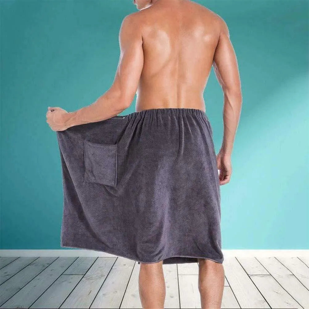 Men's 70x140cm quick-dry bath skirt in blue colour wrap-around design with polyester-polyamide fabric