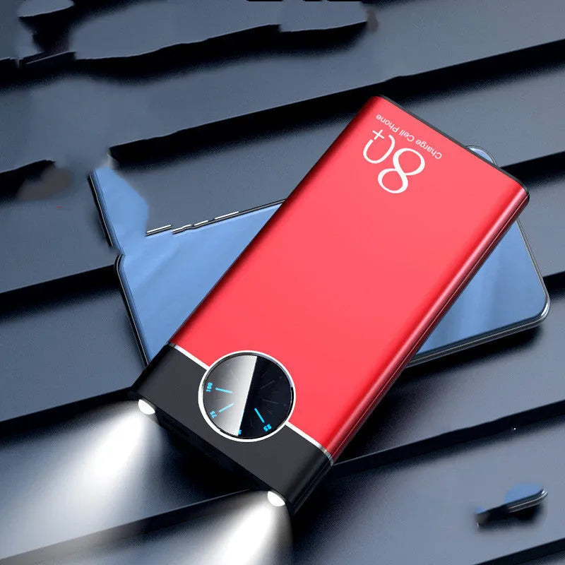 20000mAh alloy-shell power bank in black, red or blue with LED flashlight