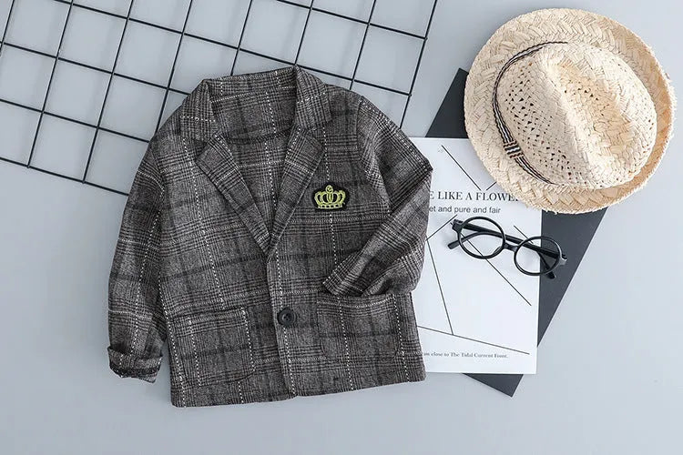 Children's grey three-piece cotton knit suit with coat, trousers and T-shirt for toddlers