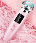 Pink USB-rechargeable facial cleansing beauty instrument measuring 185mm long