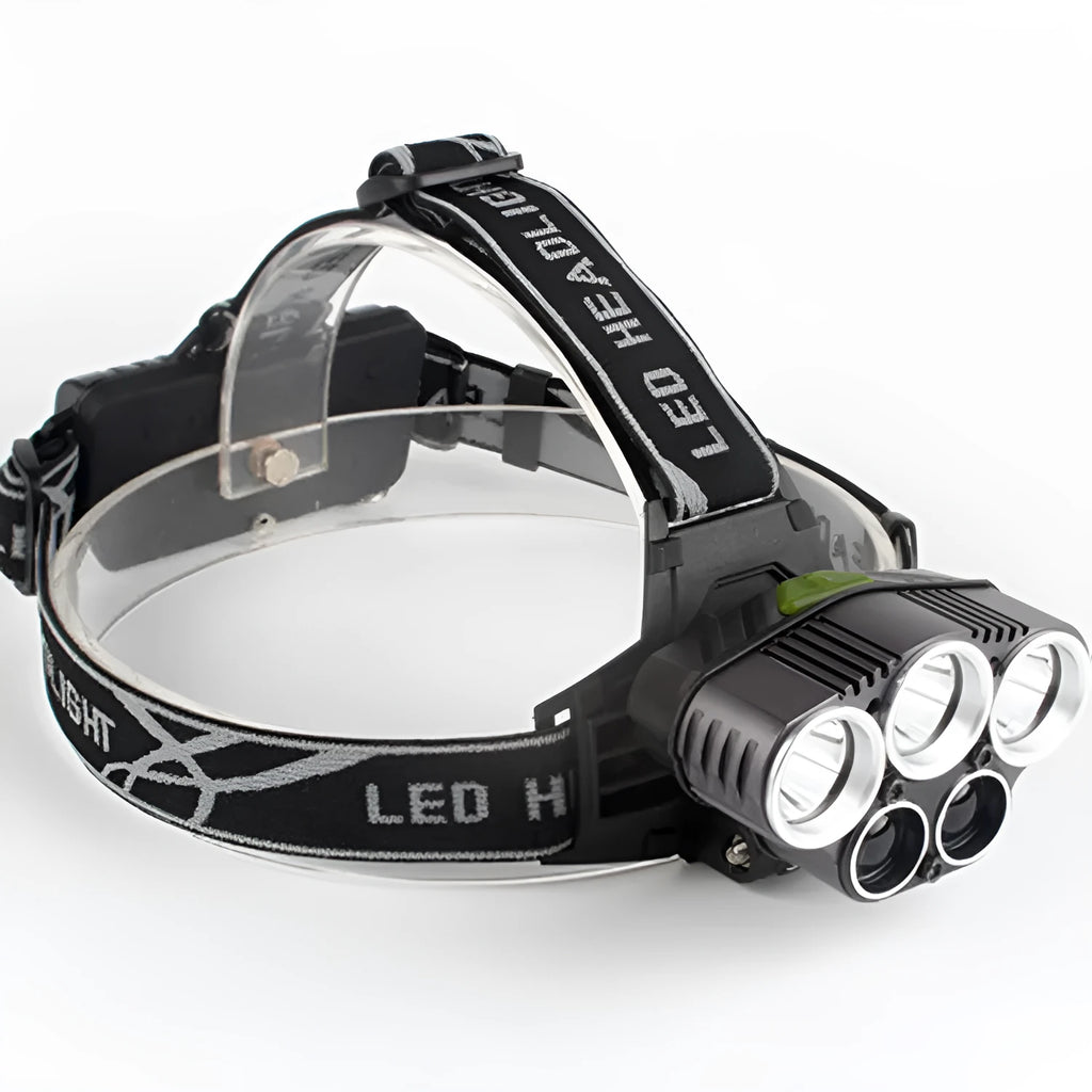 Outdoor camping headlamp with strong focus light showing 300-500 metre range capability