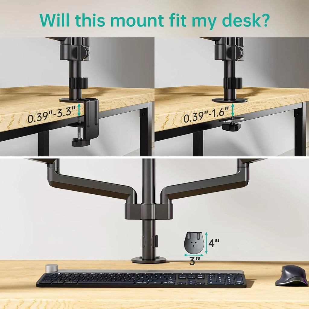 Black three-arm gas spring monitor holder for 13-27 inch computer screens